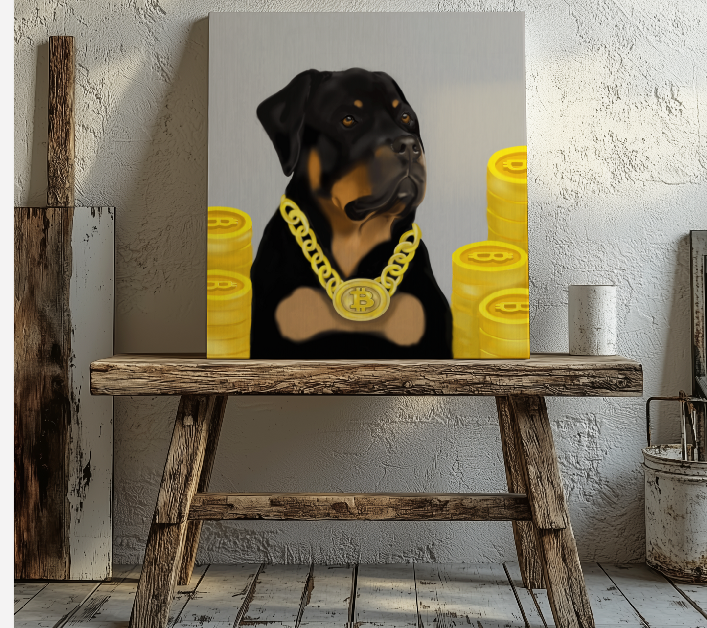 Rottweiler And Bitcoin Crypto Art – Unique Hand-Drawn Artwork