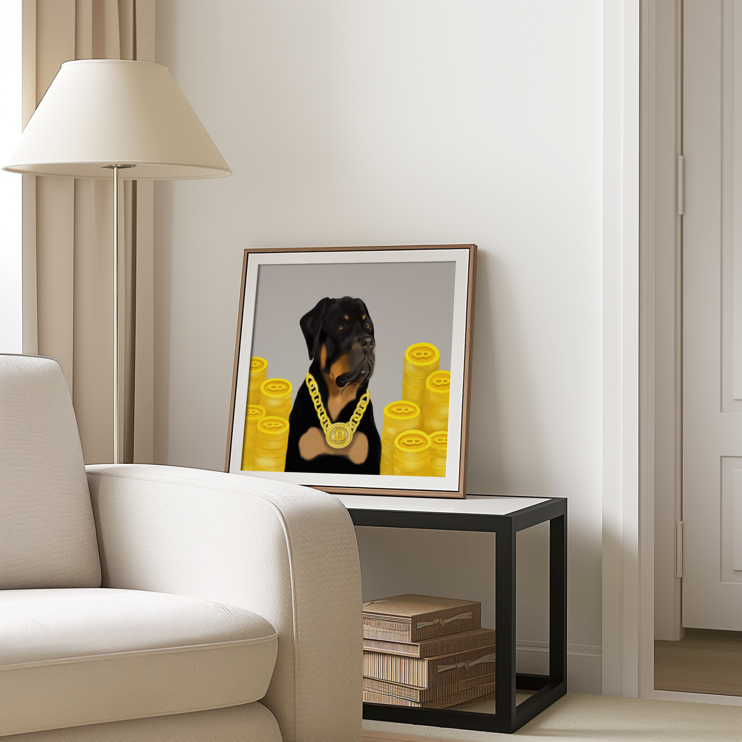 Rottweiler And  Bitcoin Crypto Art – Unique Hand-Drawn Artwork