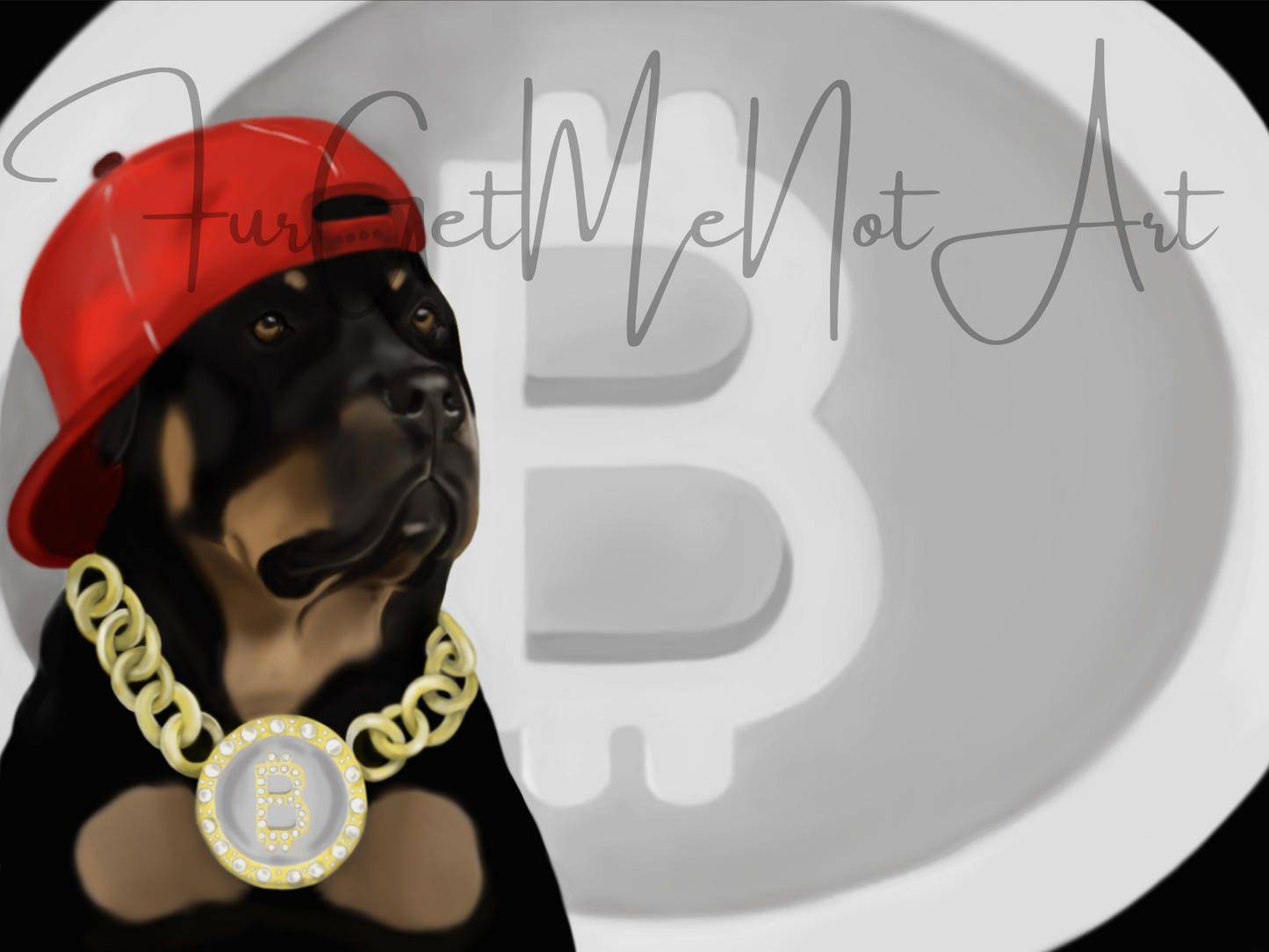 Big Bitcoin Rottweiler – Hand-Drawn Art for Crypto & Dog Lovers