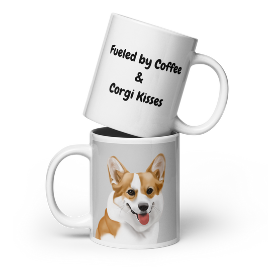 Fueled by Coffee & Corgi Kisses Mug – Hand-Painted 20oz Corgi Dog Lover Ceramic Coffee Cup Gift